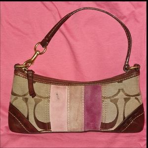 COACH SIGNATURE BAGUETTE STRIPE SUEDE CANVAS HANDBAG #J05Q-6899